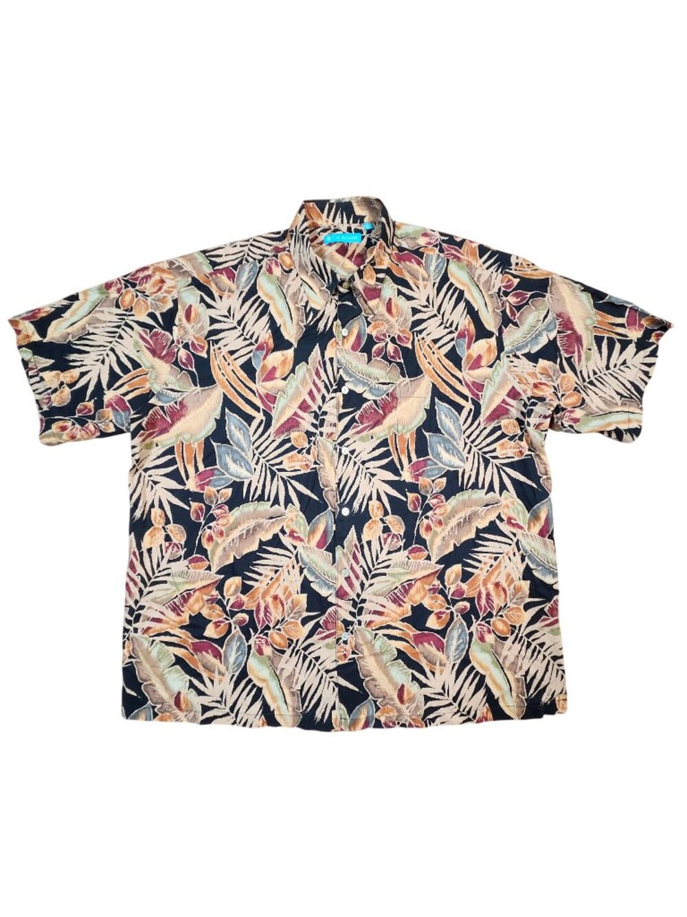 Tori Richard Mens Hawaiian Shirt XL Cotton Leaf Print Black Multicolor